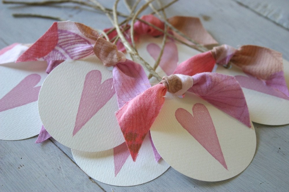 Hand Stamped Gift Tags - Pink Heart