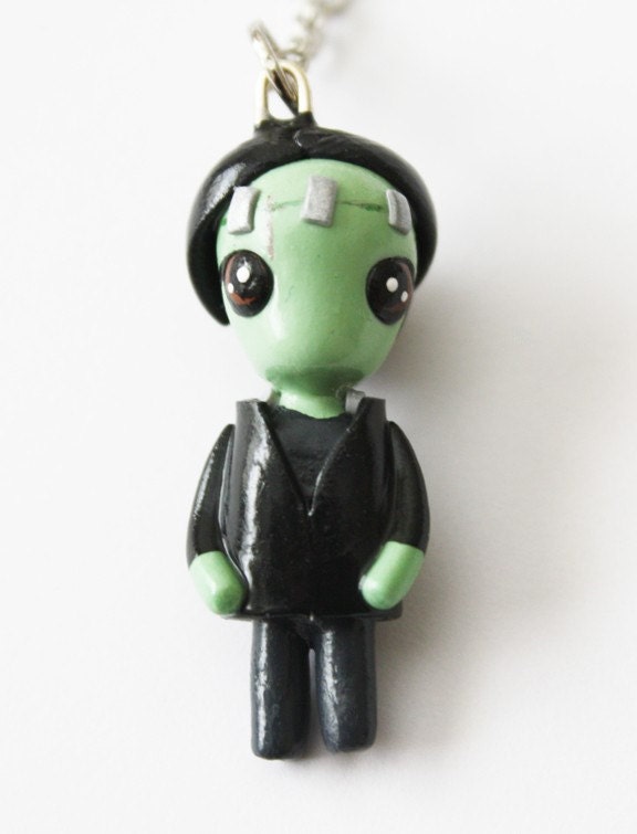 FREE SHIPPING - Frankenstein - Miniature Sculpture - Charm Necklace
