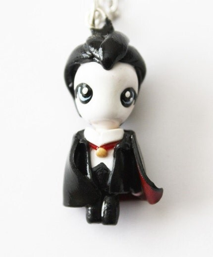 FREE SHIPPING - Dracula - Miniature Sculpture - Charm Necklace