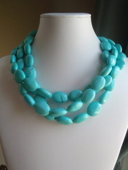 NECKLACE - TRIPLE STRAND TURQUOISE NECKLACE