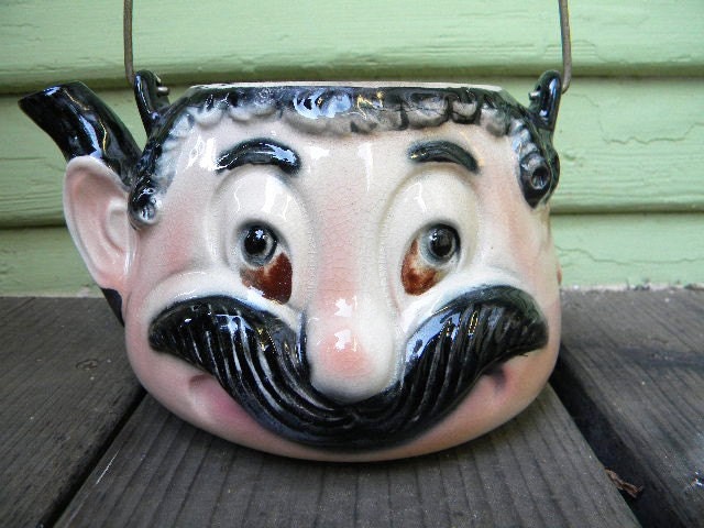 Weird Vintage Mustache Man Tea Pot
