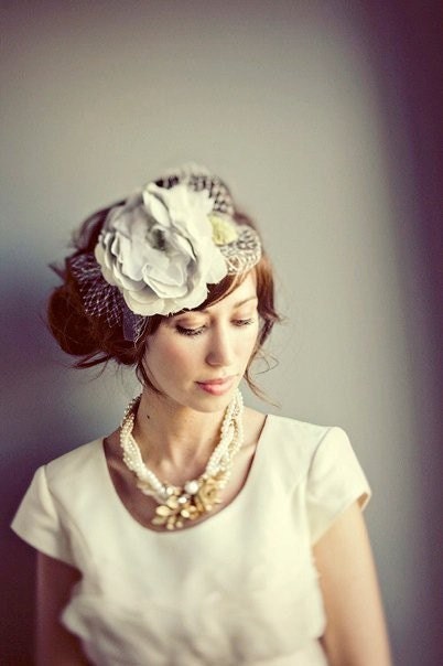 The Liesel- Cream, grey and white hair flower hat