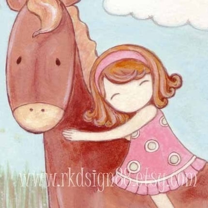 I care - Horse Whimsical Nursery Art Print for Children Room