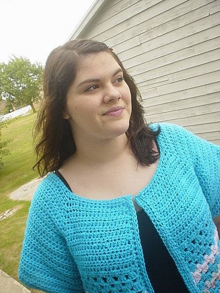 plus size crocheted cardigan turquoise 54 inches