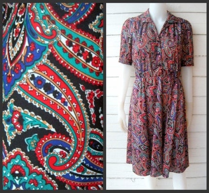 Vintage Colorful 70s PAISLEY Dress