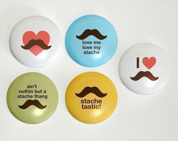 Original Mustache Love set of 5 unique buttons