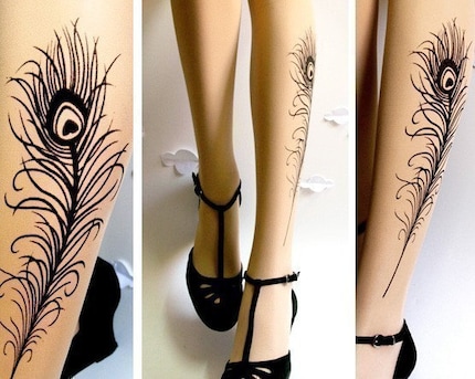 N E W sexy PEACOCK FEATHER TATTOO gorgeous thighhigh socks by post
