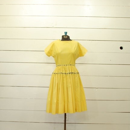 vintage.1950s.BUMBLE.BEE.yellow.dress