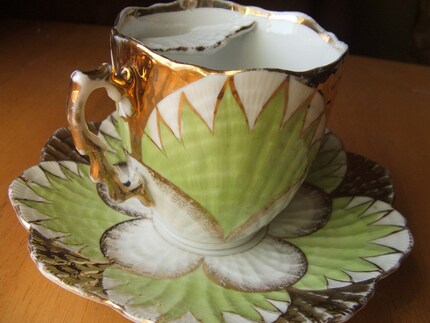 Art Deco Lotus Mustache Tea Cup and Saucer--Vintage