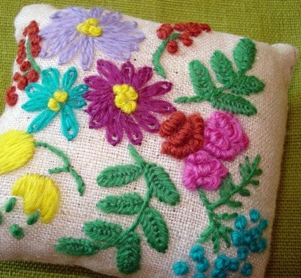 Floral Pin Cushion - Hand Embroidered