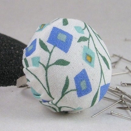 EMERY Pincushion Ring - Mod Square Flowers in Blues