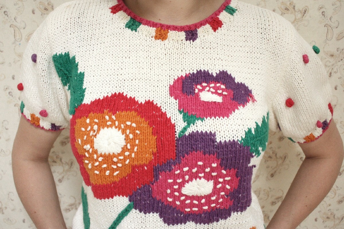 Sweater with Poppy Embroidery, S/M