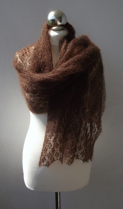 Chocolate Mousse hand knitted lace shawl