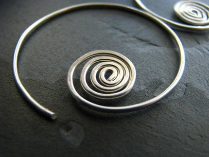 Sterling Silver Hoops with Hammered Coil