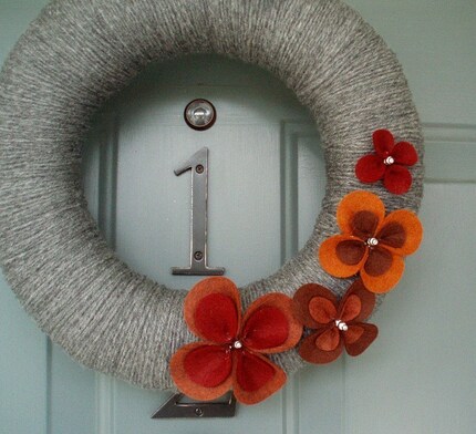 Yarn Wreath Felt Handmade Summer Door - Pretty Petals FALL 12in