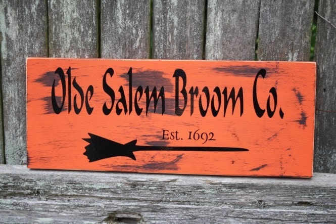Halloween Olde Salem Broom Co. wood sign