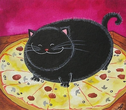 Bad Kitty Got to your Pizza First - MATTED Print