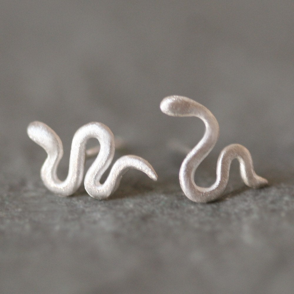 Mini Mismatched Snake Stud Earrings in Sterling Silver