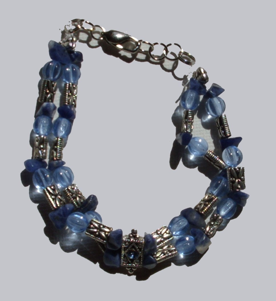 Double 
Strand Blue/Silver Glass Beaded Bracelet