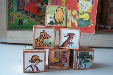 Set of 6 Classic Storybook Blocks Winnie the Pooh and Friends Classic Pooh Vintage Style (NEW Larger Size)
