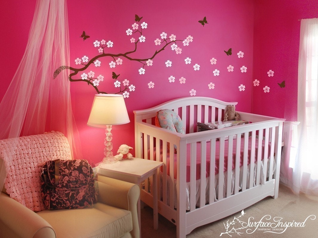 Vinyl wall art decals - Blowing Cherry Branch Decal - ON SALE