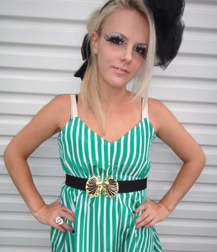 Green Stripe Zipper Mini Dress