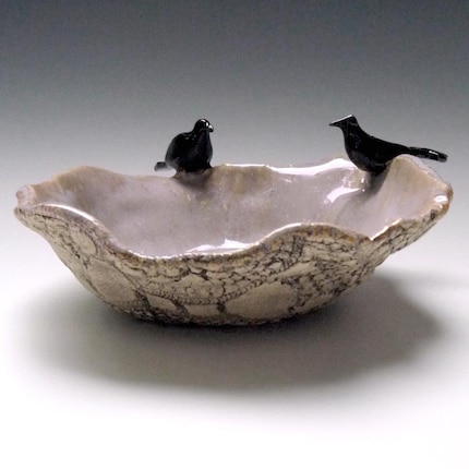 Raven Consultation- rustic hand built  stoneware sculpture pottery bowl