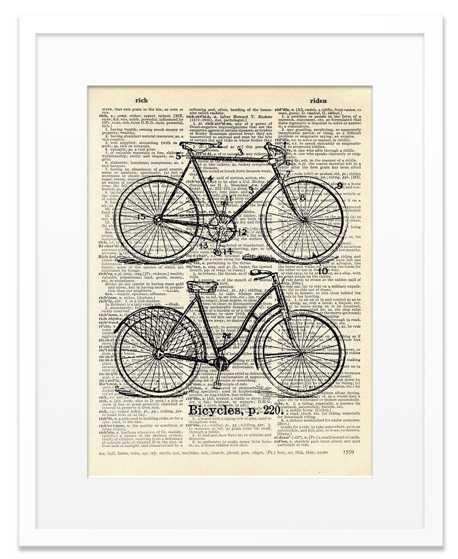 Bicycles - Vintage DICTIONARY Art Print - 8x10