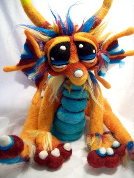OOAK Custom Commissioned Copper Moon Dragon Needle Felt Soft Sculpture Wool Art doll Plush for Jessfox