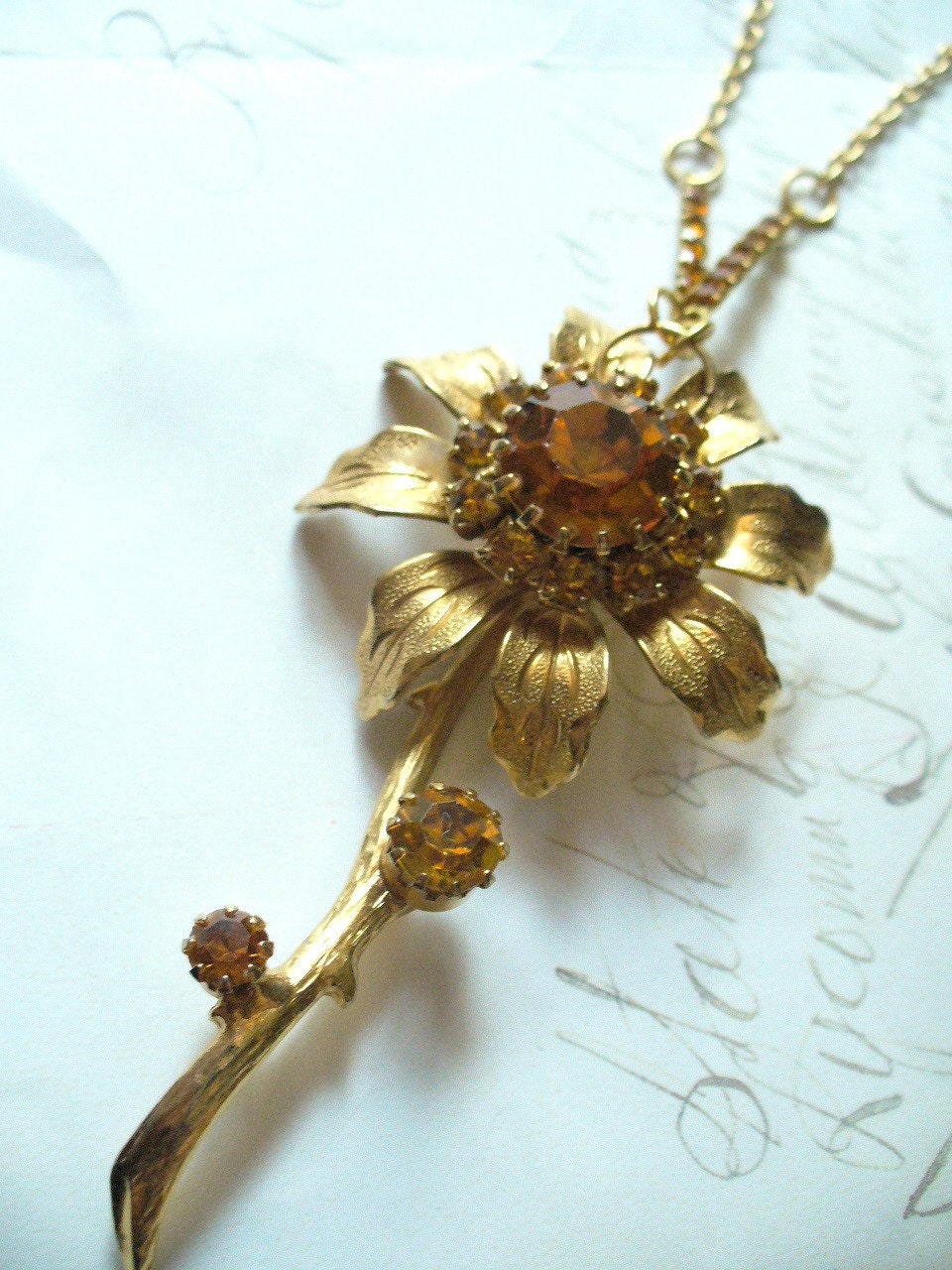 Citrine Spring- Vintage Floral Necklace