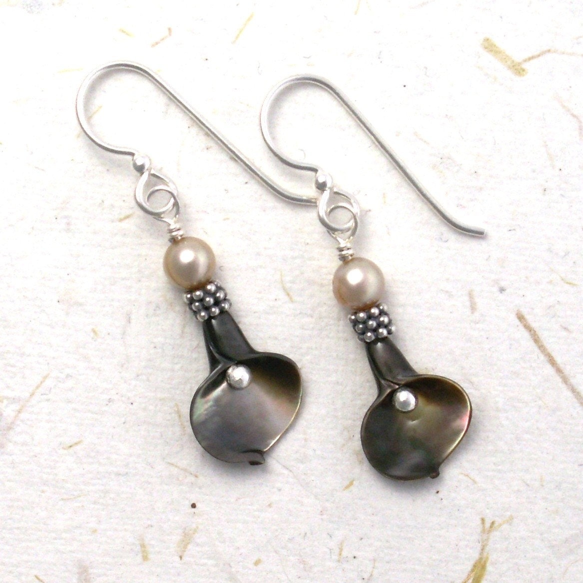 jewelry earrings calla lily sterling silver carved shell brown