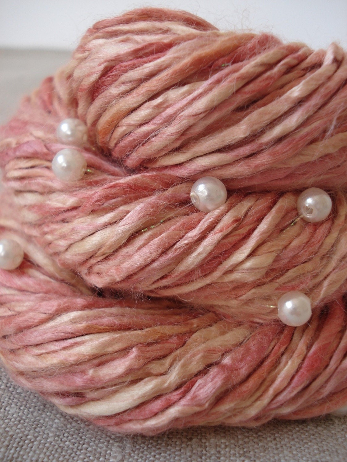 Pink pearls, vegan soy silk handspun yarn
