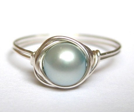 FIGURE MAGAZINE FEATURE Powder Blue freshwater pearl sterling silver wire wrapped ring