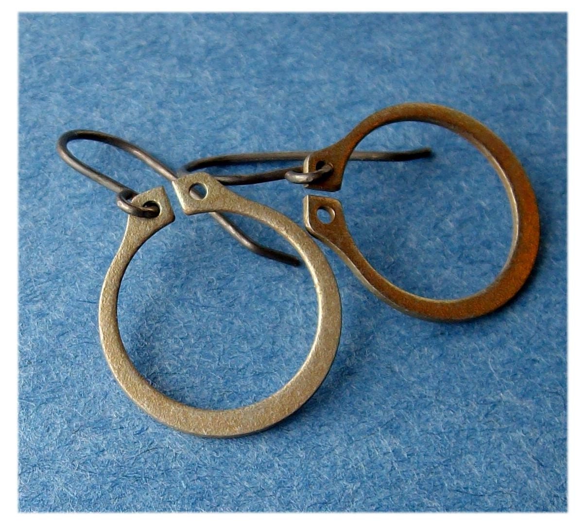 handmade steampunk earrings brass retaining rings sterling silver