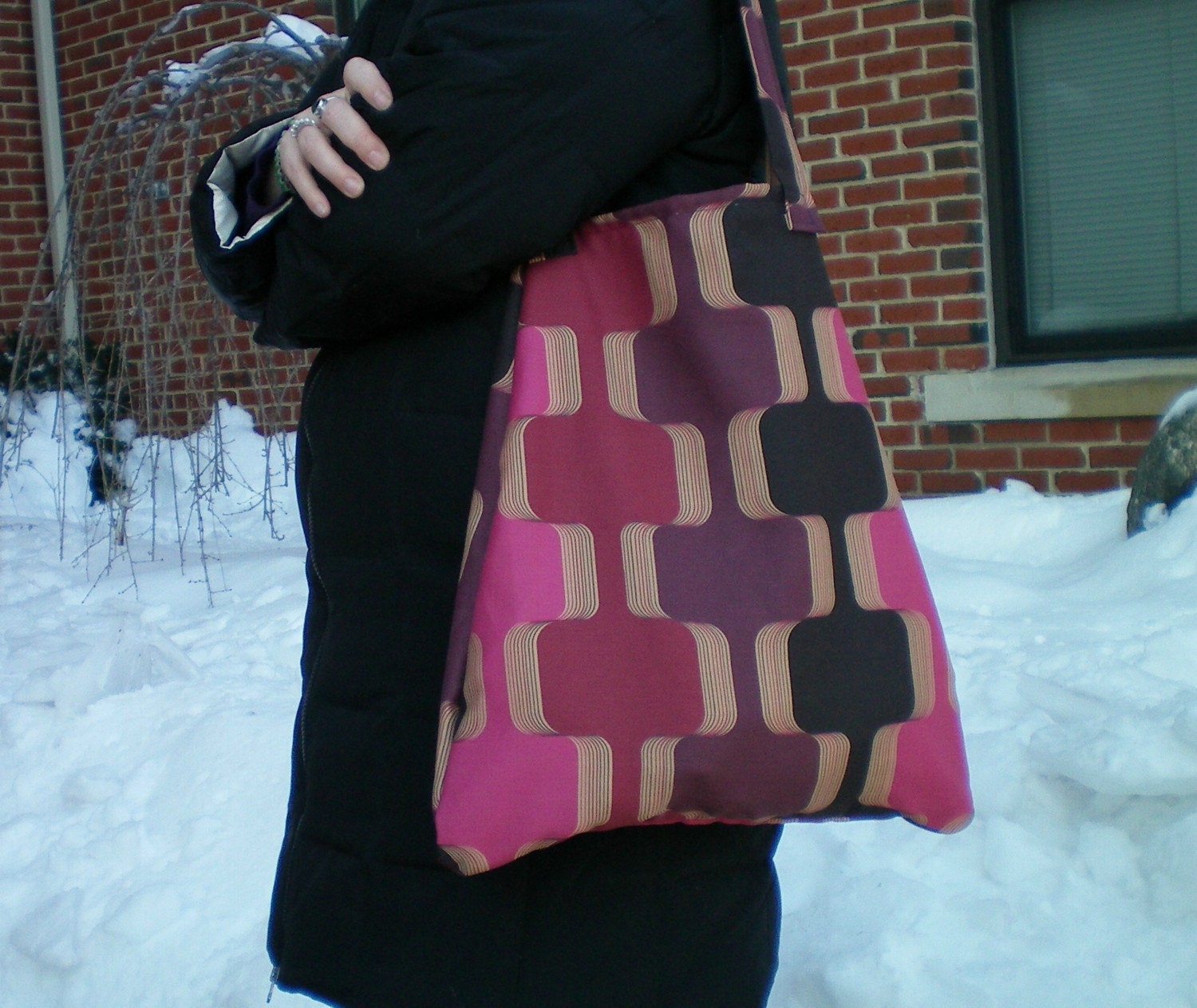Large Purple, Pink, Black and Gold Print Fabric Tote