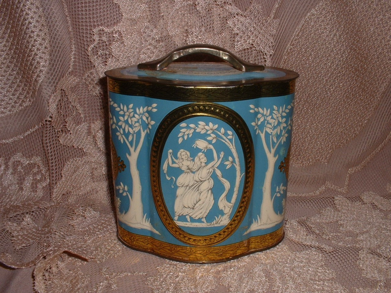 Vintage Greecian Ladies Shabby Tin Made in England Flea Market Style Decor English Tin 