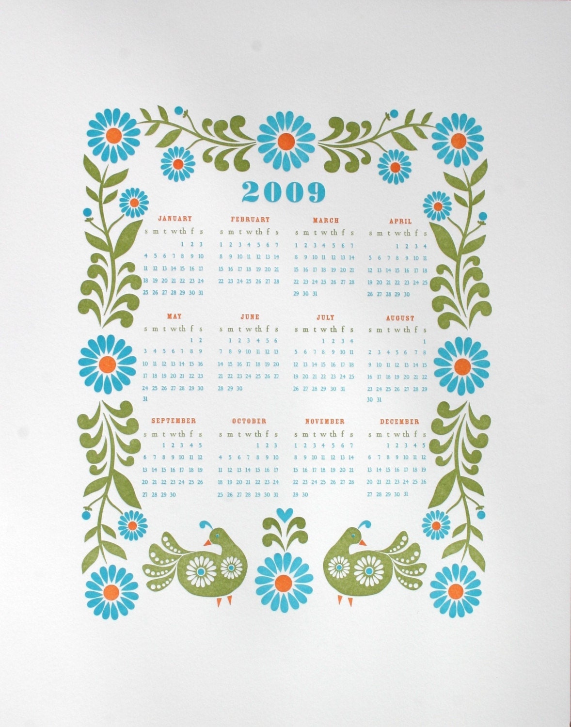 folky 2009 letterpress wall calendar