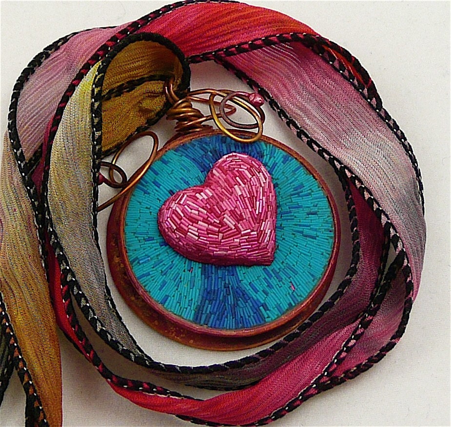 Micromosaic Folk Art Heart Pendant
