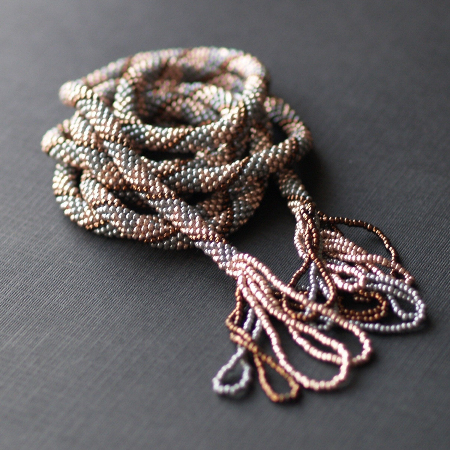 Serpentine - Long Metallic Bead Crochet Lariat (3014)
