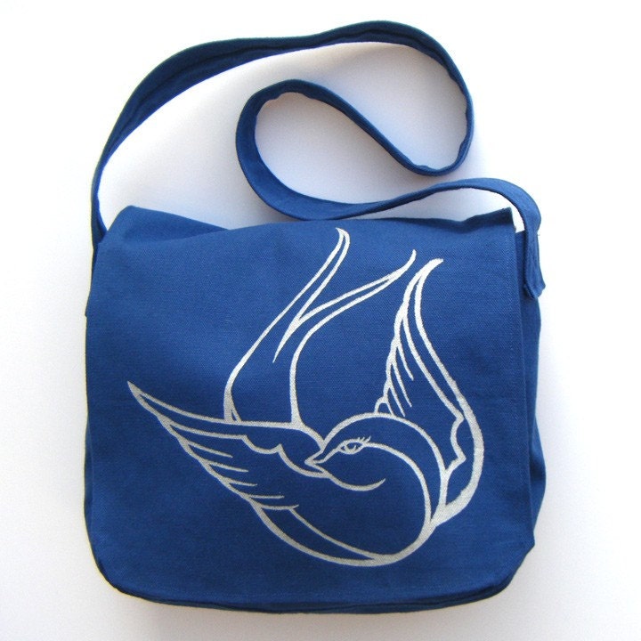 Etsy :: midnightjo1327 :: Blue Sparrow Tattoo Messenger Bag with Free 