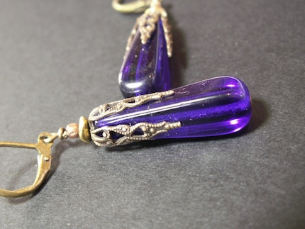 handmade earrings jewelry brass filigree glass beads leverback antiqued