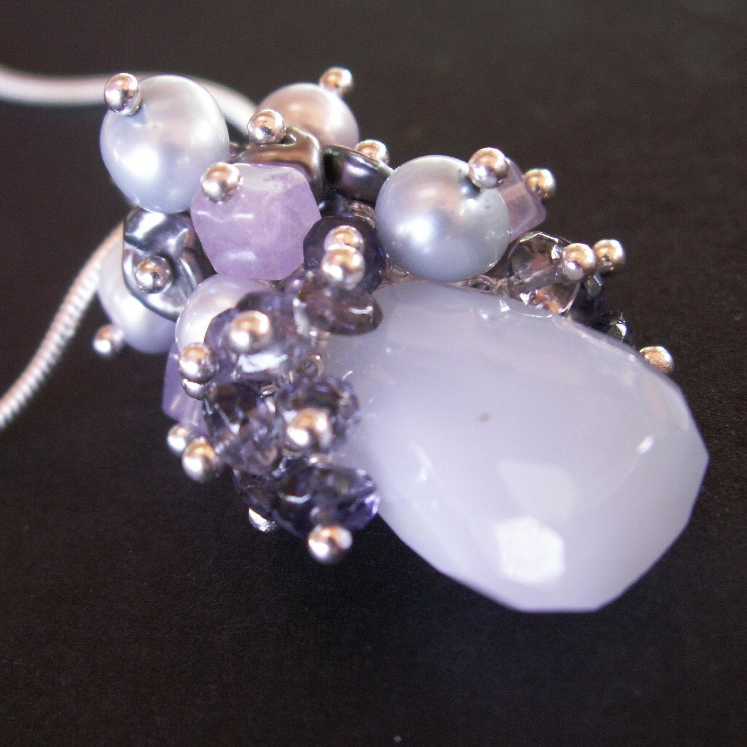 jewelry necklace chalcedony blue nugget iolite lavender pearls fluorite