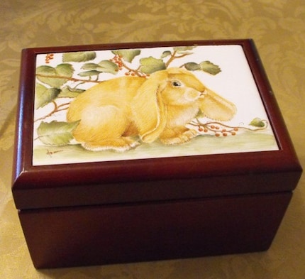 Handpainted porcelain recipe box or tea box.