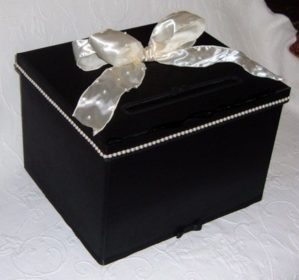 The Tuxedo money box featuring faux pearls and a satin bow By Weddings of 