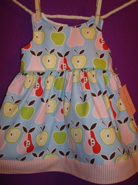 SALE-  Twirl Dress in Alexander Henry's Apples and Pears...NB, 3m, 6m, 9m, 12m, 18m, 2T, 3T, 4T, 5T ...DressBabyBeautiful