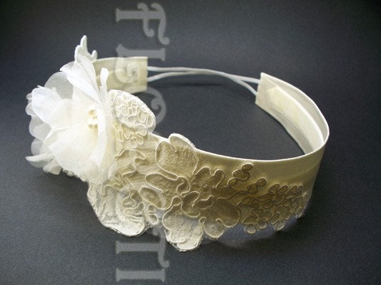 Ivory Prairie Rose Bridal Head Band Couture Wedding by floreti pearls rose 