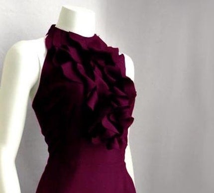  Halter Fitted Silk Dress Custom Plum or Black by prizysebastian