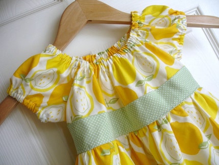 Juicy Lemon Peasant Ruffle Dress