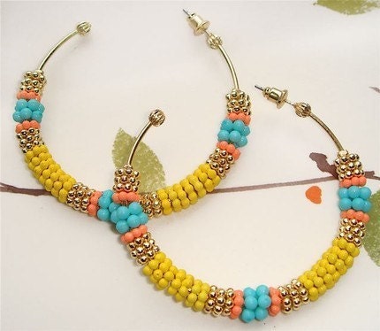 Candy Colored Enamel and Resin Hoop Earrings - S A L E