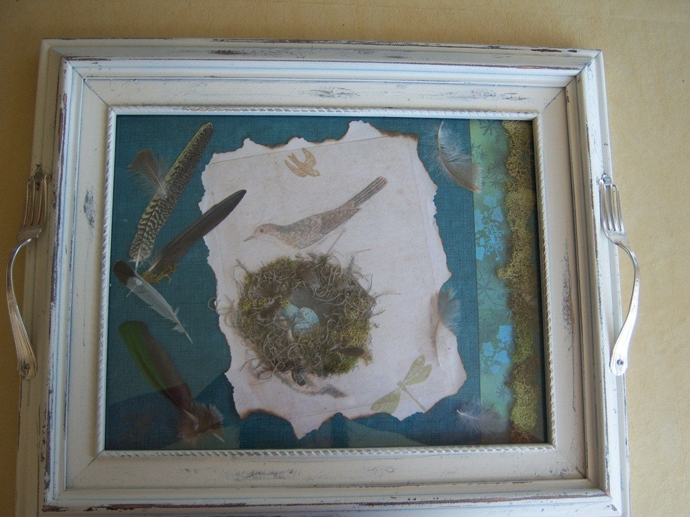 Bird and nest collage tray